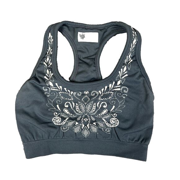 Athleta Sports Bra Embroidered Floral Vine Print Gray Size XS Stretchy - Picture 1 of 6